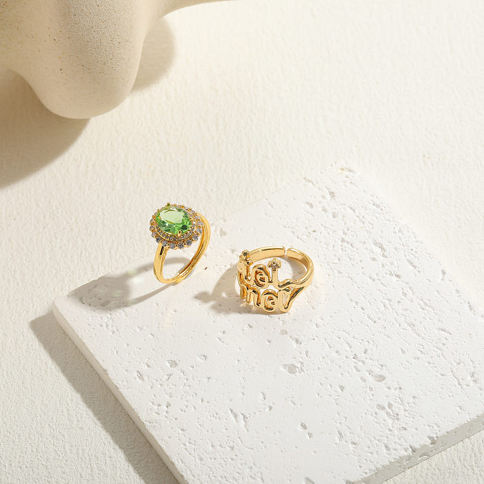 Elegante, luxuriöse, ovale, 14 Karat vergoldete, offene Ringe mit Teufelsaugen-Stern-Motiv und Inlay aus Glaszirkon