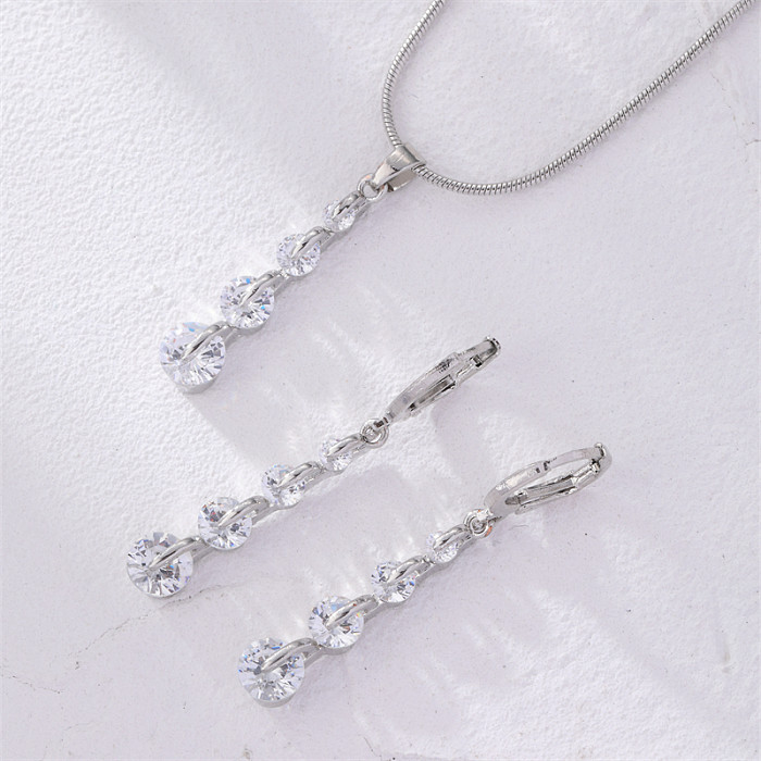 Lässige süße glänzende menschliche geometrische Kupfer-Inlay-Zirkon-Ohrring-Halskette