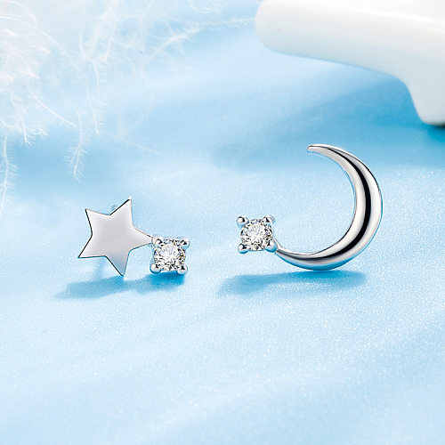 Boucles d'oreilles coréennes en forme d'étoile et de lune, en Zircon, à la mode