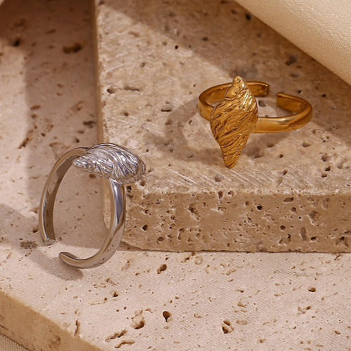 Estilo simples básico estilo clássico concha de aço inoxidável banhado a ouro 18K anéis abertos