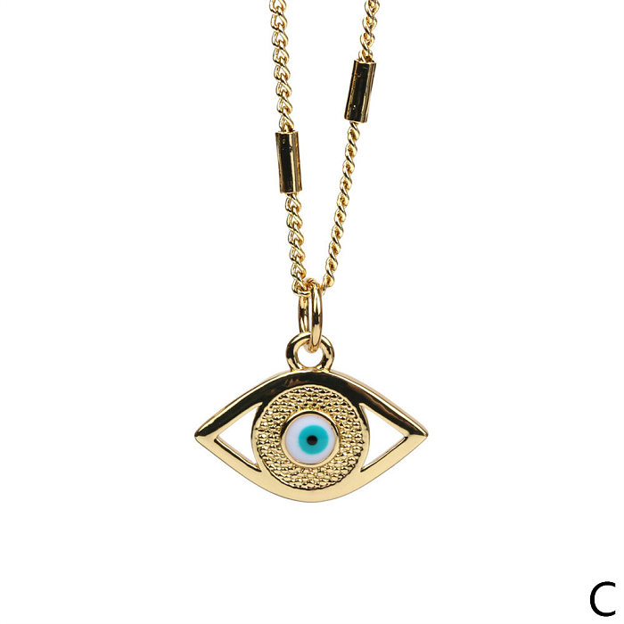 Fashion Color Devil's Eye Oil Drop Copper Gold-plated Cuban Chain Pendant Necklace