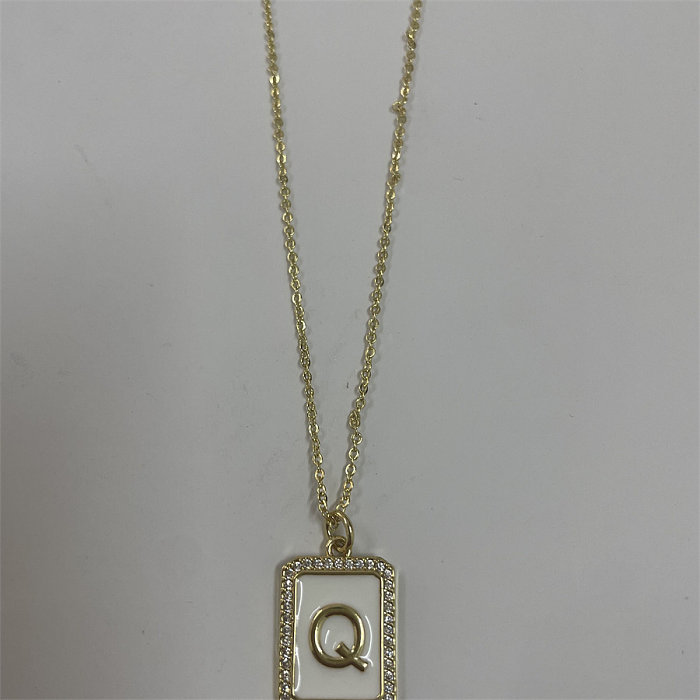 Simple Style Letter Rectangle Brass Plating Inlay Zircon 14K Gold Plated Pendant Necklace