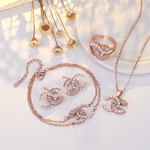 Elegante Mode-Buchstabe-Kupfer-Inlay-künstliche Perlen-Zirkon-Halskette
