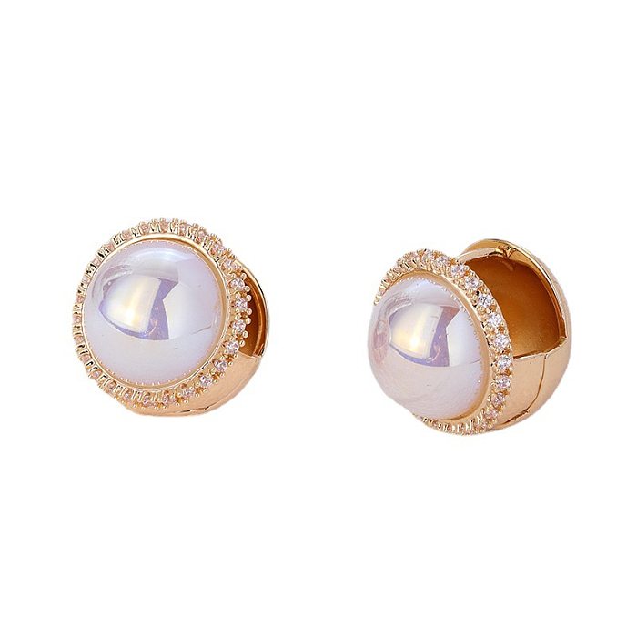 1 Pair Simple Style Round Plating Inlay Copper Pearl Earrings