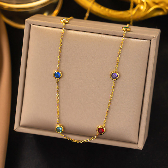 Lady Multicolor Titanium Steel Plating Inlay Artificial Gemstones Bracelets Earrings Necklace