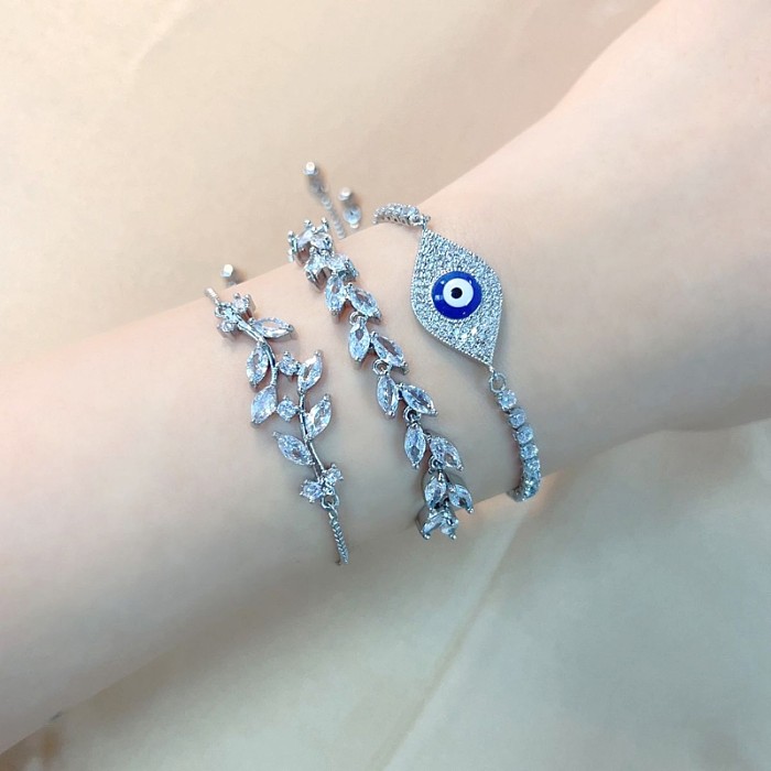 Simple Style Shiny Water Droplets Eye Copper Plating Inlay Zircon White Gold Plated Gold Plated Bracelets