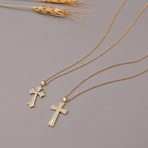 Collier en cuivre et Zircon avec croix chrétienne, vente en gros