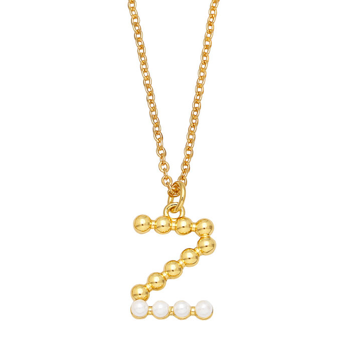 Neue einfache 26 Buchstaben Anhänger Perle Schlüsselbein Kupfer Halskette
