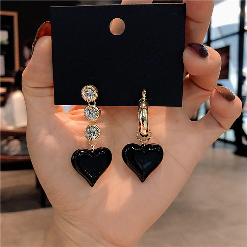1 Pair Vintage Style Heart Shape Copper Plating Inlay Zircon 24K Gold Plated Drop Earrings
