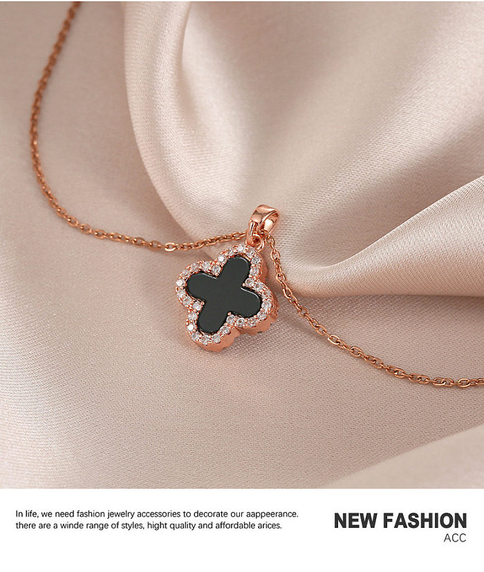 Simple Style Flower Titanium Steel Copper Inlay Rhinestones Earrings Necklace