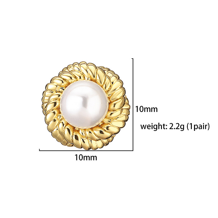 1 Pair Elegant Modern Style Simple Style Heart Shape Wreath Petal Plating Inlay Copper Artificial Pearls 18K Gold Plated Ear Studs