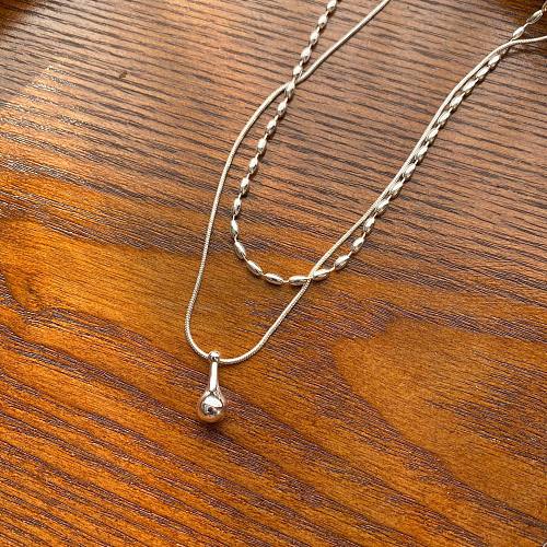 New Minimalist Olive Beads Double Layer Silver Electroplated Necklace Ins Niche Normcore Bag Water Drop Pendant Temperament Clavicle Chain