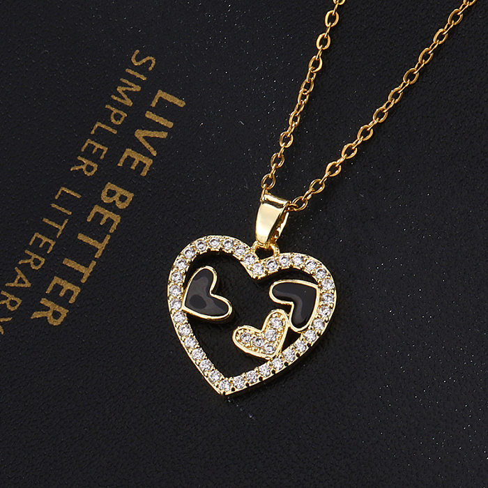 Collier avec pendentif d'amour transfrontalier d'Europe et d'Amérique, chaîne de clavicule en Zircon de couleur micro-incrustée, pendentif géométrique pour fille, collier en forme de cœur
