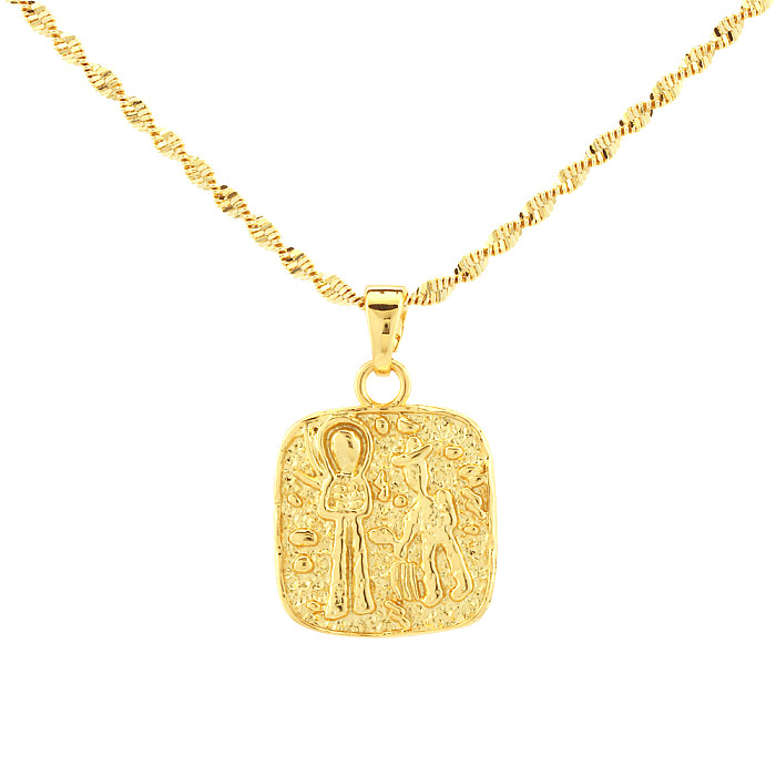 Retro Simple Style Human Square Copper Plating 18K Gold Plated Pendant Necklace