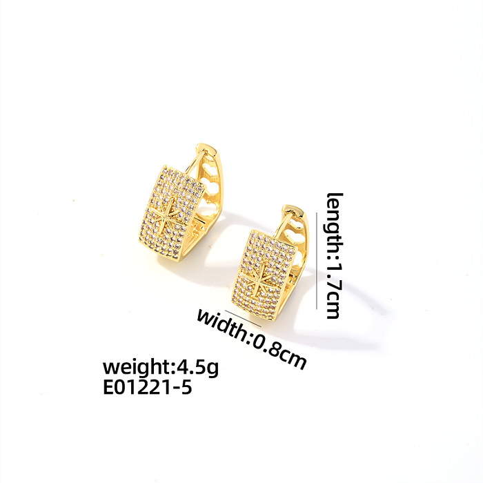 1 Paar einfache, schlichte, glänzende, geometrische Überzug-Inlay-Kupfer-Zirkon-vergoldete Ohrringe