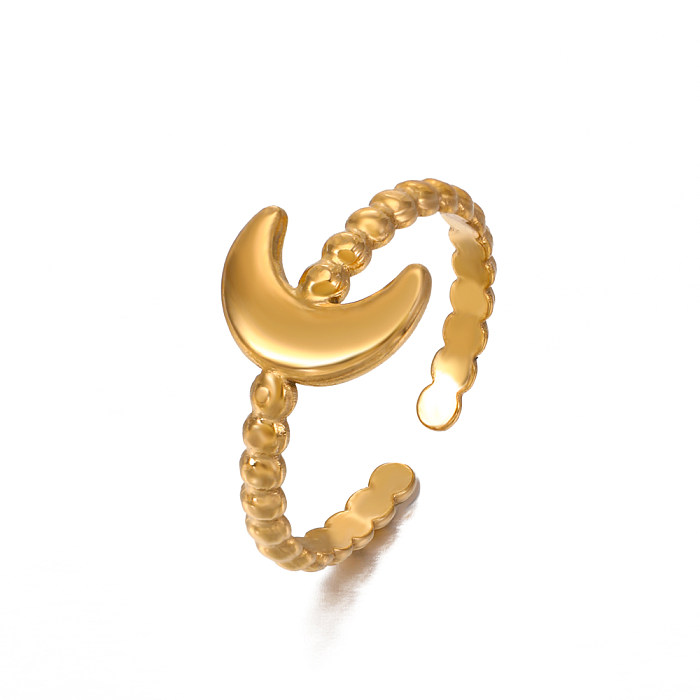 حلقات مفتوحة مطلية بالذهب عيار 18 قيراط بتصميم بسيط على شكل قمر من الفولاذ المقاوم للصدأ