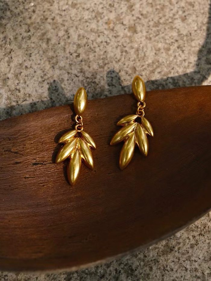1 Pair Retro Leaves Plating Copper Drop Earrings