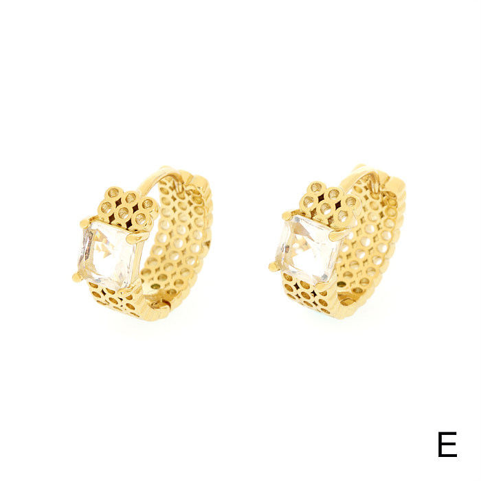 1 paire de boucles d'oreilles créoles plaquées or 18 carats, Style Simple, incrustation carrée en cuivre et Zircon