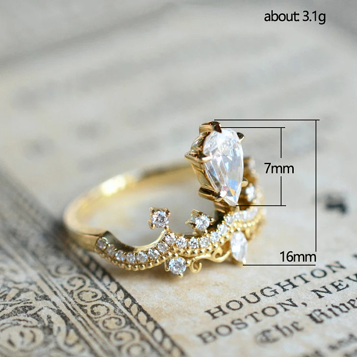 Anéis de pedras preciosas artificiais com embutimento de cobre retrô coroa 1 peça