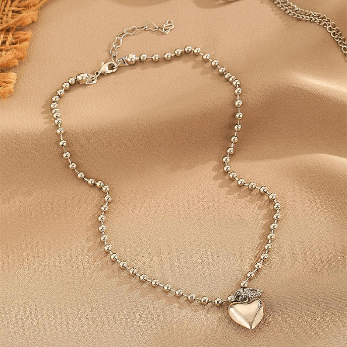 Retro Commute Heart Shape Copper Silver Plated Zircon Pendant Necklace In Bulk