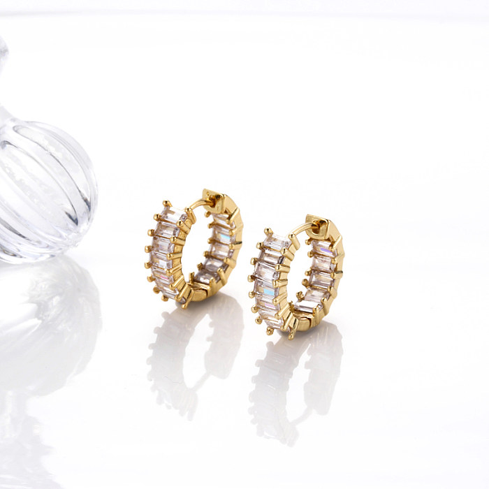 1 Pair Korean Style Round Copper Plating Inlay Zircon 18K Gold Plated Hoop Earrings Earrings