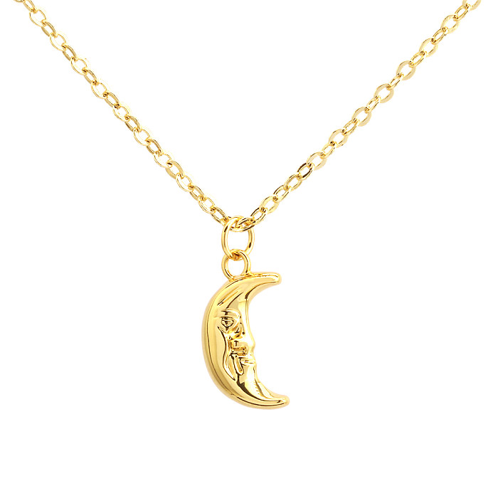 Simple Style Commute Devil'S Eye Moon Copper 18K Gold Plated Pendant Necklace In Bulk