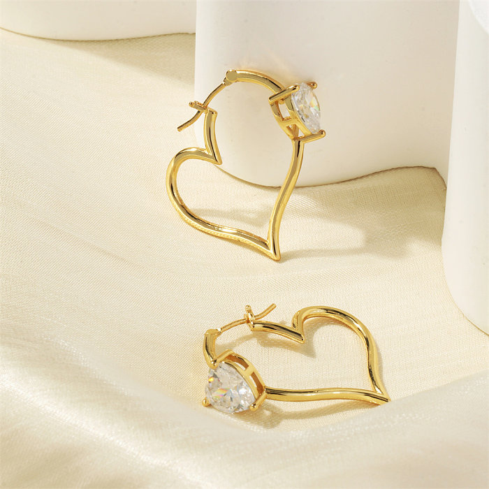 1 Pair Exaggerated Shiny Heart Shape Plating Inlay Copper Zircon 18K Gold Plated Earrings