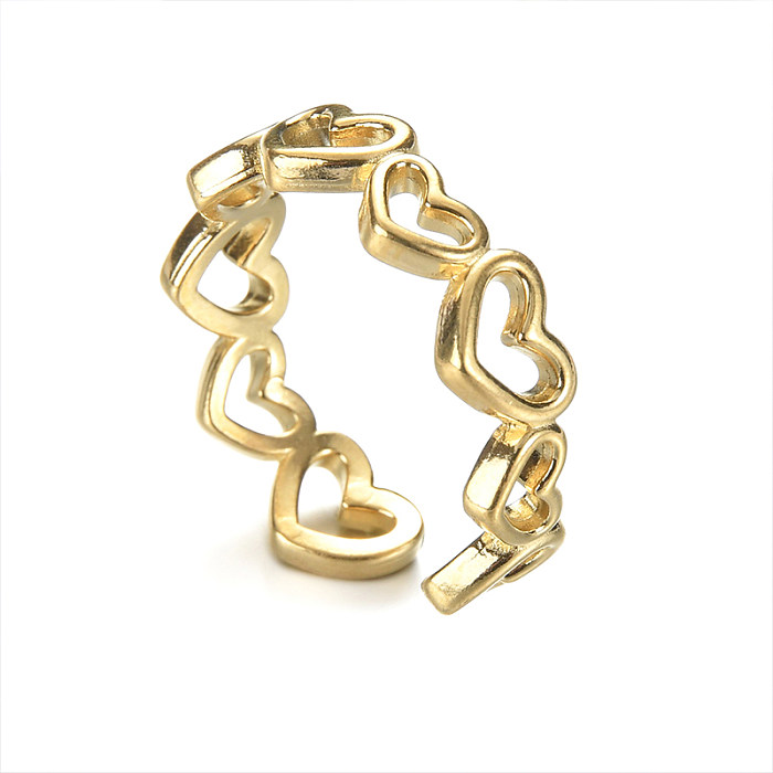Anel aberto banhado a ouro 14K em formato de coração elegante e simples em aço inoxidável
