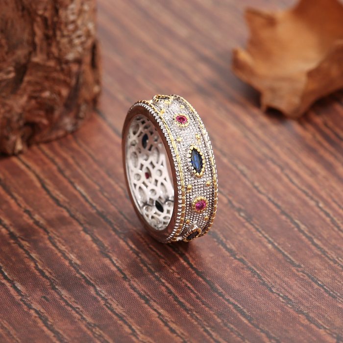 Anéis redondos de zircão com incrustações de cobre estilo vintage