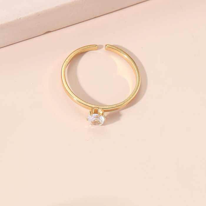 Einfacher offener Ring mit geometrischem Edelstahlüberzug und Zirkon, 1 Stück