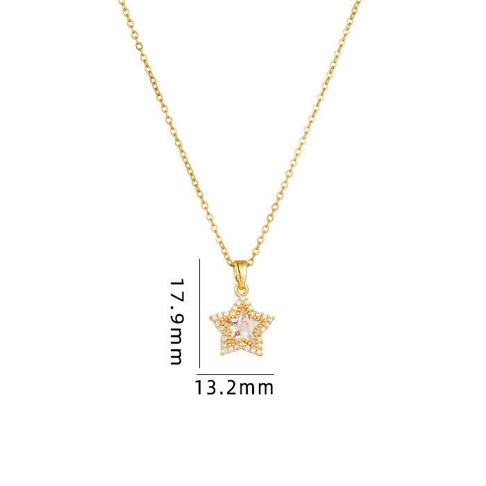 Simple Style Star Heart Shape Copper Rhinestones Pendant Necklace In Bulk