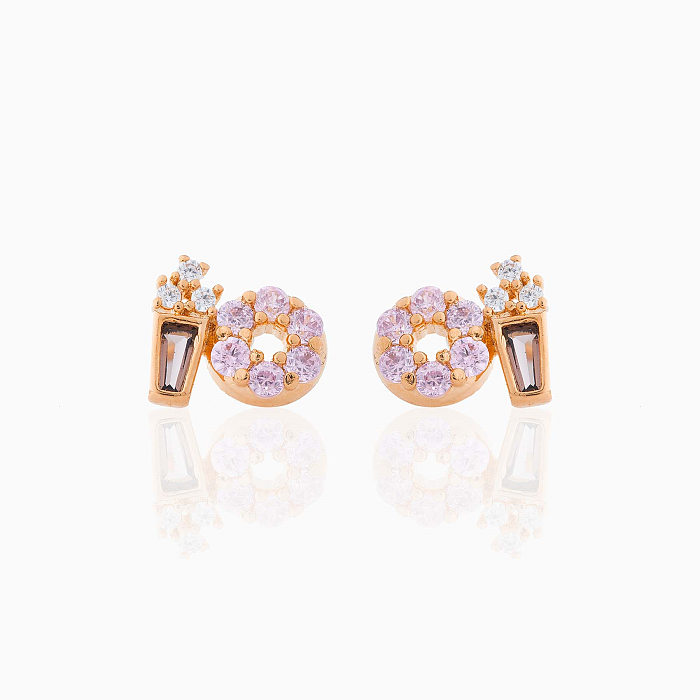 Fashion Geometric Coke Hamburger Brass Inlaid Zircon Ear Studs 1 Pair