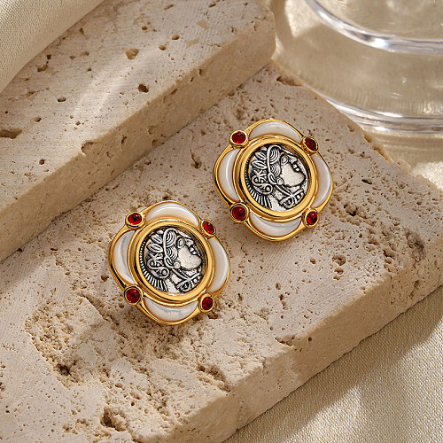 1 Pair Retro Human Plating Inlay Copper Resin Shell 18K Gold Plated Ear Studs