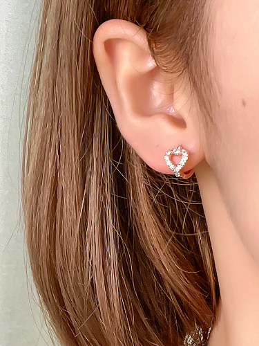 1 Pair Simple Style Heart Shape Plating Inlay Copper Zircon Rose Gold Plated White Gold Plated Gold Plated Ear Studs