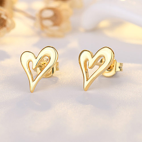 1 Pair Sweet Simple Style Heart Shape Copper Plating Hollow Out Ear Studs
