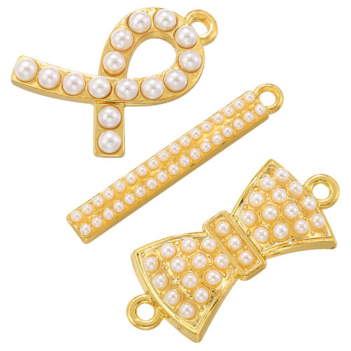 Lässiger, eleganter, klassischer Schleifenknoten-Anhänger aus Kupfer mit 18 Karat vergoldeten künstlichen Perlen in großen Mengen