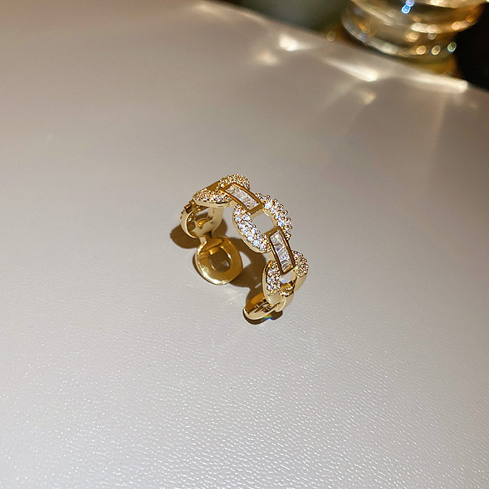 Modischer offener Ring in Herzform mit Blumen und Schleife, Kupfer, Perlenbeschichtung, Inlay, Zirkon, 1 Stück