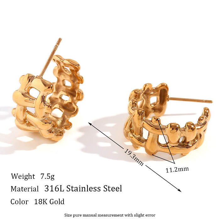 Einfacher einfacher Stil, klassischer Stil, C-Form, Edelstahl-Beschichtung, 18 Karat vergoldete Ringe-Ohrringe