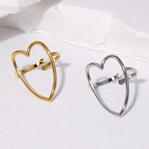 Anéis folheados a ouro com chapeamento de aço inoxidável em formato de coração doce