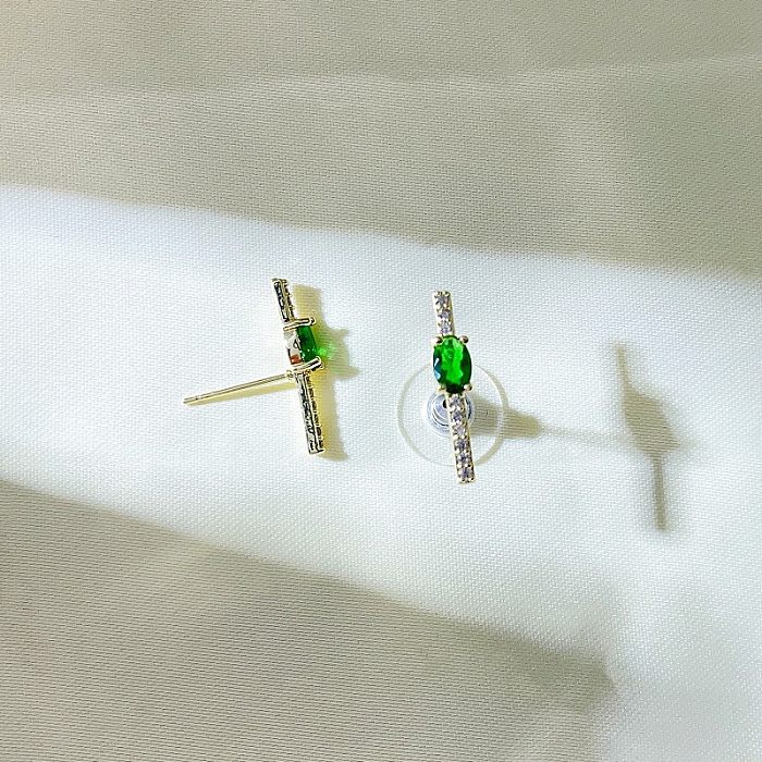 1 Piece Simple Style Oval Plating Inlay Copper Glass Zircon Ear Studs