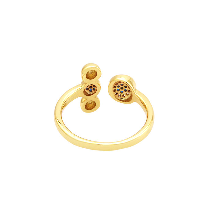 IG Style Cool Style Geometrische runde Kupferbeschichtung Inlay Zirkon 18 Karat vergoldete offene Ringe