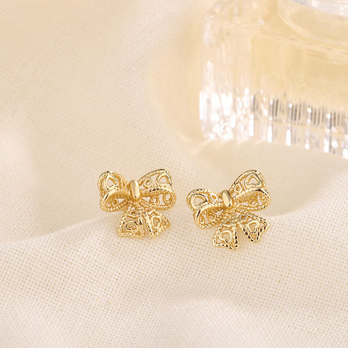 Simple Style Bow Knot Copper Plating Ear Studs 1 Pair