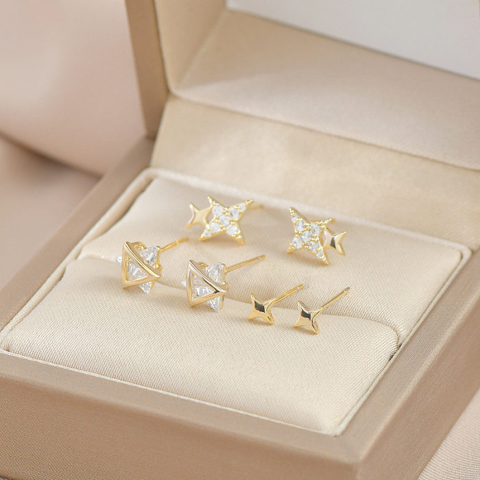 1 Set Simple Style Solid Color Copper Inlay Zircon Earrings