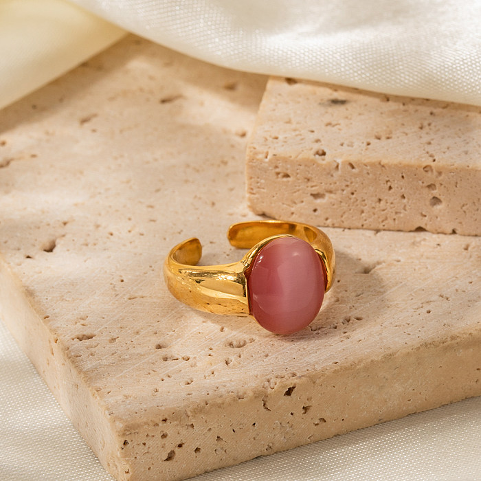 Elegante, einfarbige, mit Opal 18 Karat vergoldete, offene Ringe aus Edelstahl