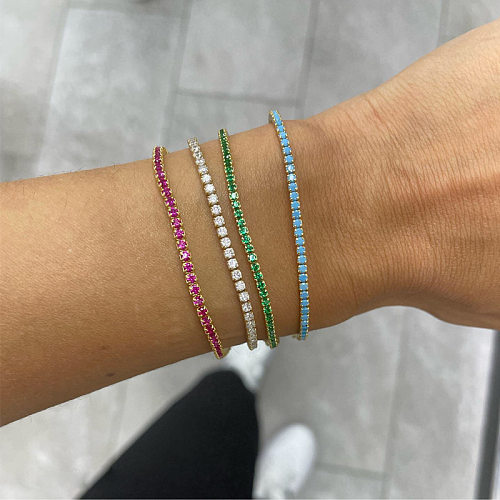 Cross-Border Hot Selling European And American Popular Personalized Color Zircon Bracelet Fashion Wild Hip Hop Tennis Chain Wholesale