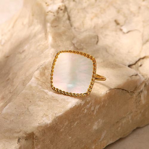Casual Classical Simple Style Square Stainless Steel Gold Plated Shell Open Ring In Bulk