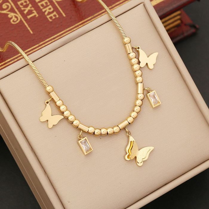 Wholesale Elegant Butterfly Stainless Steel Artificial Diamond Bracelets Earrings Necklace