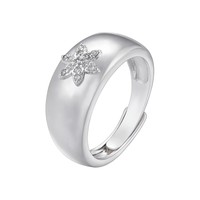 Casual Simple Style Snowflake Brass Plating Inlay Zircon 18K Gold Plated Open Ring