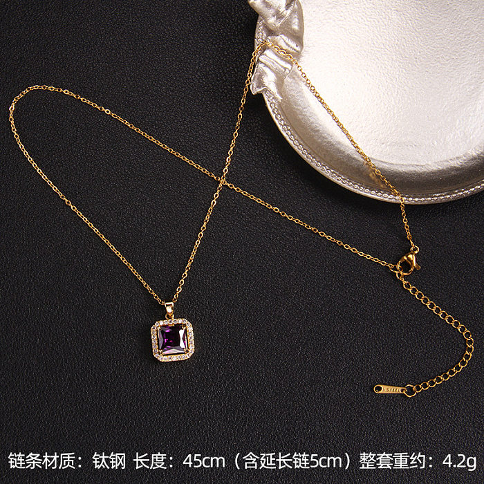 Lady Korean Style Geometric Square Heart Shape Copper Plating Inlay Zircon Pendant Necklace