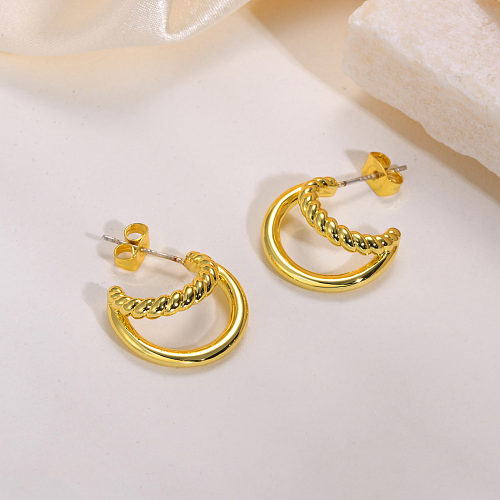1 par de brincos de orelha banhados a ouro geométricos de estilo simples
